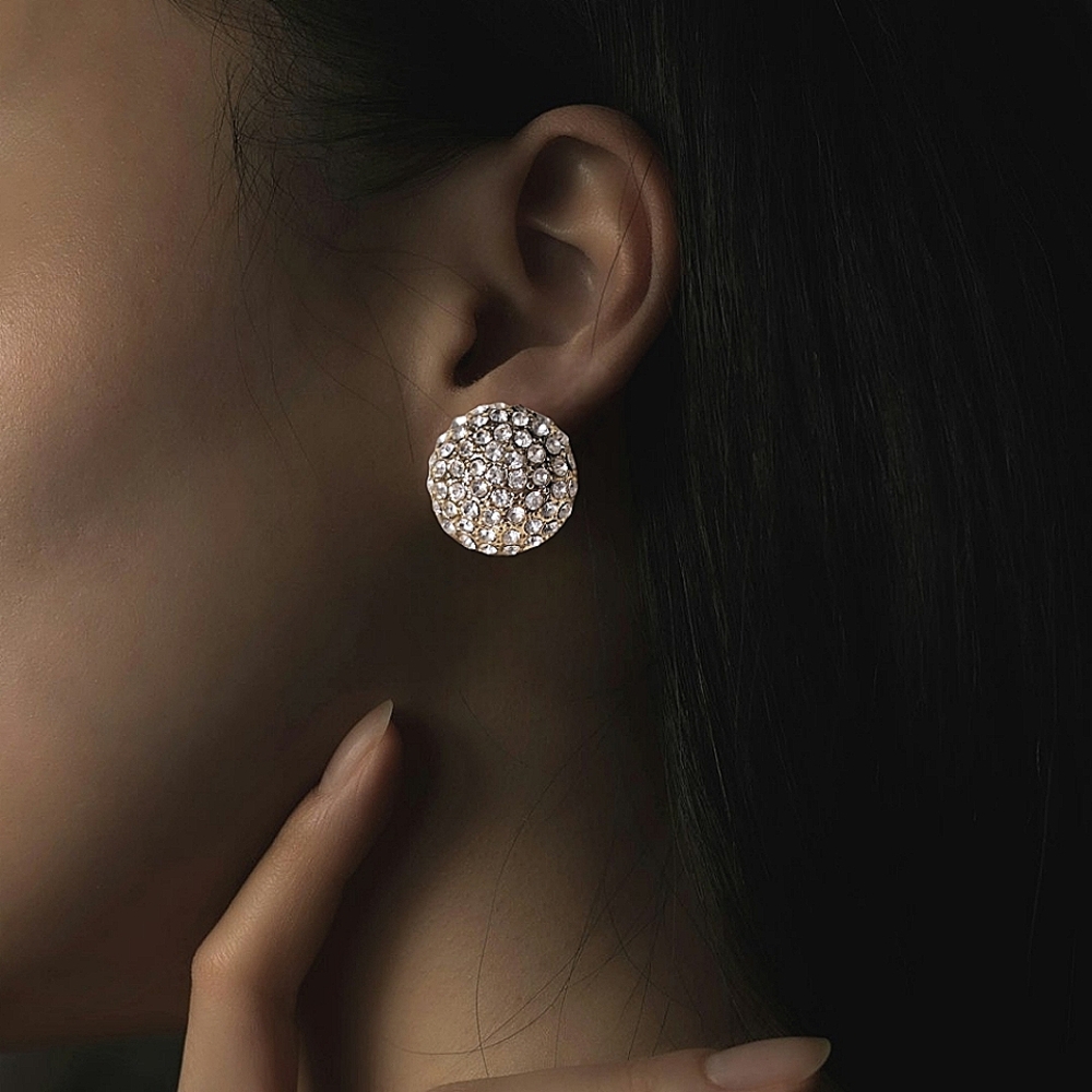 Vintage Swarovski Crystal Stud Earrings, Elegant Gold Tone Dome Earrings